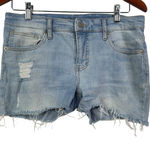 Mossimo Mid Rise Stretch Distressed Denim Cut Off Shorts Size 10 Blue Photo 0