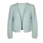 Handmade Mint Green Scalloped Edge Crochet Knit Cropped Cardigan Sweater Small Photo 0