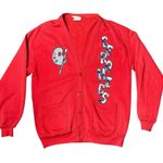 Vintage The Pampered Patch Hand Sewn Ceramics Art Red Cardigan Medium 1980’s B7 Photo 1