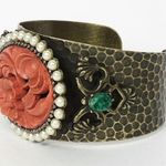 Vintage Ollipop Brass Faux Coral Jade Bracelet Red Photo 2