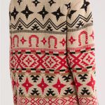 Lucky Brand  Southwestern Aztec Open Front Cardigan – Beige/Red/Black Photo 2
