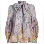 Zimmermann NWOT  Concert Tie Neck Concert Lilac Collage Blouse Size XS/ AU 0 RARE Photo 3