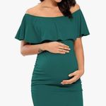 Maternity off shoulders Ruffle Sleeves bodycon dress in dark green size … Photo 1