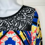 Socialite  Watercolor Floral Geometric Black Lace Yoke Mini Dress Royal Blue S Photo 2