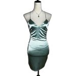 Cristina Green Satin Bodycon Mini Dress M | Strappy Open Back Tie Y2K Clubwear Size M Photo 4