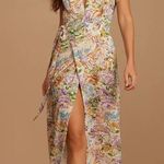 Lulus Feels Magical Ivory Floral Print Short Sleeve Wrap Maxi Dress Photo 9