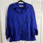 Chico's  Vintage Royal Blue Silk Linen Blend Button-Down Shirt L Photo 0