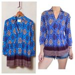 Anthropologie Maeve Woodland Walk Blue Boho Popover Button Top Size 8 Photo 1