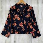 BP Brass Plum Button Front Shirt Womens Small Black Floral Polyester Wide Sleeve Size undefined Photo 1