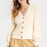 Who What Wear  Womens Puff Sleeve Cardigan Sz XXL Ribbed Button‎ Front Minimalist Photo 0
