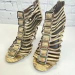 Tory Burch Strappy Peep Toe Heels Size 6.5 Animal Print Buckles Designer Shoes Photo 3