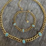 18K Gold Plated Turquoise Stone Cuban Bracelets stainless steel womens jewelry Blue Photo 6