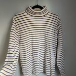 Beams Japan Cream & Navy Striped Cotton Turtleneck Sweater Medium Cozy Quality Blue Photo 1