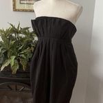 BCBGeneration  Dress 8 Black Zipper Back Pleated Strapless Trim Lace Pocket Side Photo 1