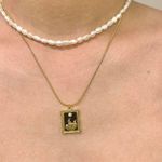 Oil Painted Necklace, Gold Layered Necklace, Black Pendant Necklace Photo 3