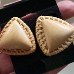 Vintage rattan woven wooden triangle pierced earrings Photo 0
