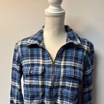 CHAPS  Navy Plaid Flannel Top Women Quarter-Zip Pullover Long Sleeve 1/2 Zip Warm Photo 4
