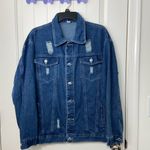 NWOT Women’s unbranded medium wash ripped‎ denim full button Jean jacket XL Blue Photo 0