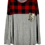 Acting Pro  Women’s Long Sleeve Plaid Sequin Pocket Shirt 1X Photo 0