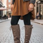 Charles David NEW  Dysfunctional Leather Stacked Heel Knee-High Boots Suede Photo 0