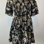 Wilfred Aritzia  Floral Pleated Belted Black Floral Mini Dress Size XXS Photo 0