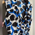 Calvin Klein  Blue Black Abstract Animal Print Faux Wrap Dress Size 16 Photo 2