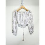 Surf Gypsy SURF‎ GYPSY Metallic Star Print Crochet Ruched Off Shoulder Crop Top Size Small Photo 2