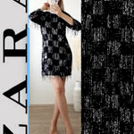 ZARA  NWT BLOGGER FAVORITE  SEQUIN appliqué FRINGED BLACK/SILVER MINI DRESS L Photo 1
