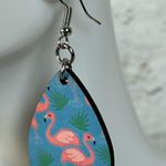 Flamingo  Pink And Blue Teardrop Dangle Pierced Earrings Photo 1