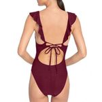 Robin Piccone New. plum ruffle one piece. Size 14. Retails $168 Photo 4