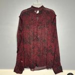 Who What Wear  Love and Roses Red Black Ruffle Mock Neck Sheer Blouse Size XXL Photo 5