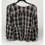a.n.a . Boho Top Womens Sz Med Black Plaid Rayon Wide Sleeve Tiered Peplum Button Photo 0