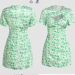 Cider  Satin Vintage Style Mini Green & White Short Sleeve Dress Womens Medium Photo 2