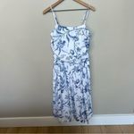 Loft Bird Toile Strappy Midi Pocket Dress NEW Size 8P Blue White Floral Cotton Photo 3