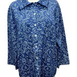 Fresh Produce Shirt Jacket L Blue Abstract 3/4 Button Up Coastal Casual Layering Photo 0