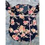 Rue 21  Blue Pink Floral Rose 3/4 Bell Sleeve Crochet Insert Blouse Medium Photo 5