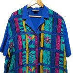 Vintage CM Shapes Womens Tunic Top 2X Blue Abstract Floral Patchwork 90s Artwear Photo 2