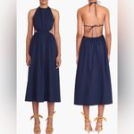 STAUD NEW  Vanessa Cut-out Maxi Back Tie Halter Dress in navy blue Size XL Photo 1