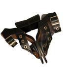 River Island ASOS Black Leather Heeled Sandals Gold Eyelet Detail Size 40 US 9 Photo 5