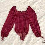 Free People Red Burgendy Wine Flowy Boho Silky Long Sleeve Cottagegore Bodysuit Photo 11