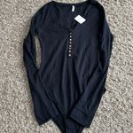 Free People  Black Ribbed Long Sleeve Henley Bodysuit Photo 1