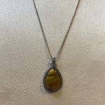 Tigers Eye Teardrop Pendent on Silver Toned Chain Necklace Gold Photo 1