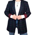 American Vintage 90s Heritage Plaid Wool Vintage Single Breasted Blazer Green Blue Red Medium Photo 8