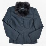 American Vintage 80s Vintage Black Removable Fur Trim Wool Mob Wife Made in USA Jacket Size 10 Photo 1