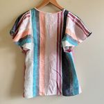 J.Crew 100% Linen Ruffle sleeve top mixed stripe Womens Size 2 Blouse Lightweight Photo 6
