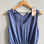 Monteri NWT Short Story Blue Knit Sleeveless Dress Drawstring Waist V Photo 1