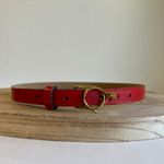 Vintage 90s Red Vegan Leather Gold Horn Buckle Belt Size XS Photo 9