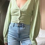 SheIn Green Puff Sleeve Sweater Photo 0