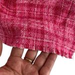 ZARA Women’s S Oversized Shirt Jacket Pink Bouclee Plaid Tweed Fringe Hem Barbie Photo 5