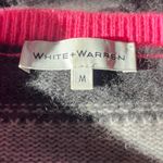 White + Warren Gray and Pink 100% Cashmere Striped Sweater Size Medium Photo 3